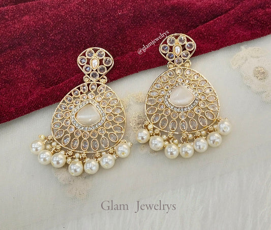 Indian earrings jewellery/Gold white earrings/indian earrings kazan