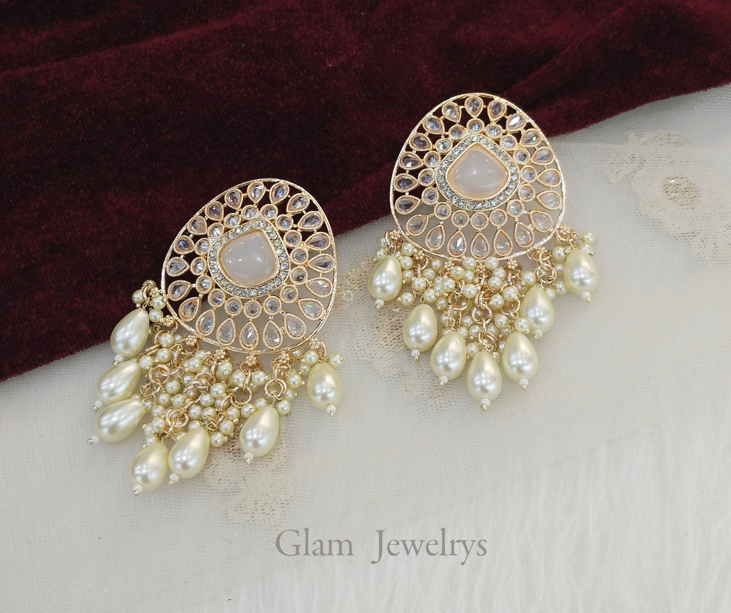 Indian earrings jewellery/Gold white earrings/indian earrings kazan