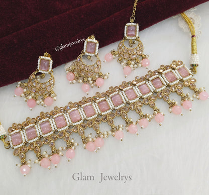 Antique  Gold choker Set/ dark gold pink choker Indian sintu Jewellery