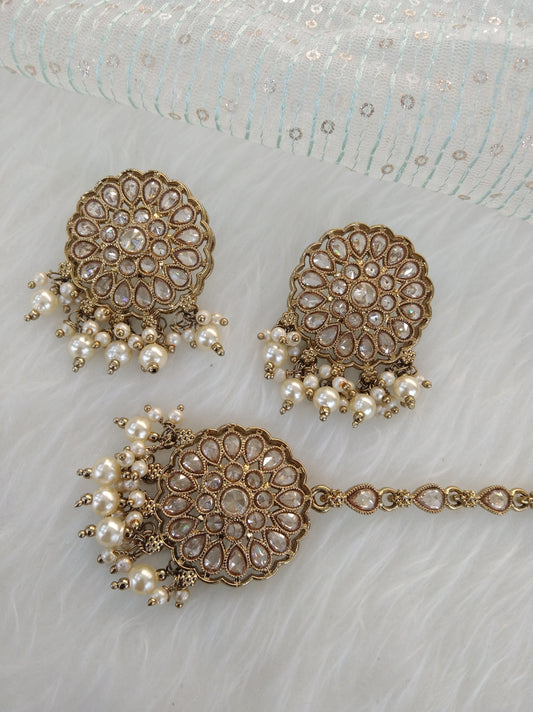 Indian Earrings tikka Jewellery/Antique gold Earrings tikka set/ bollywood Earrings meena Set