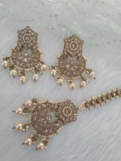 Indian Earrings tikka Jewellery/Antique gold Earrings tikka set/ bollywood Earrings meena Set