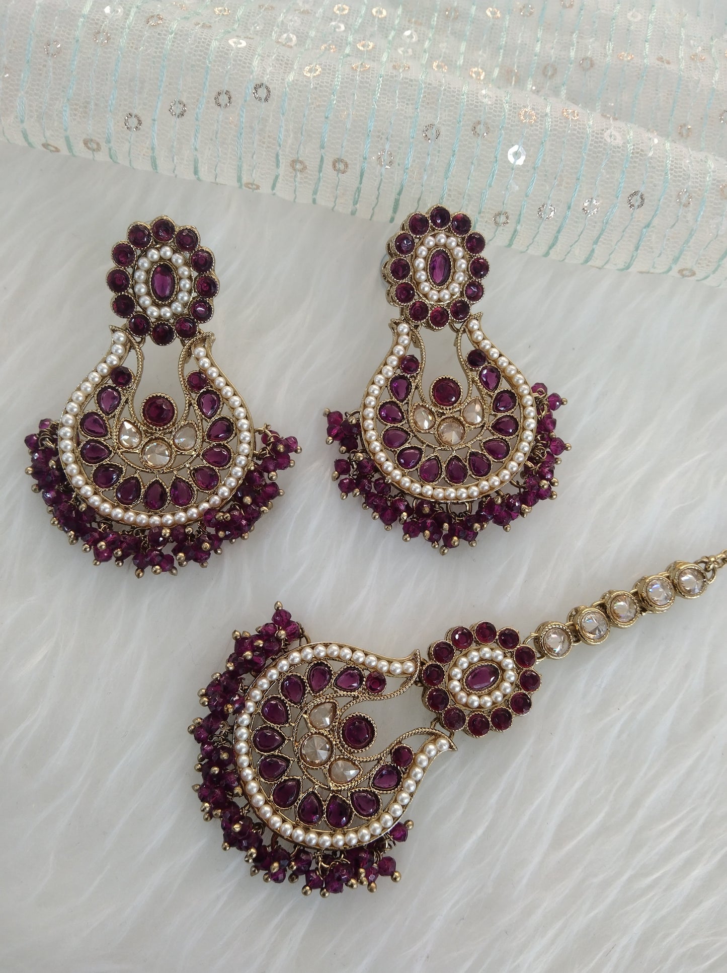 Indian Earrings tikka Jewellery/Antique gold purple Earrings tikka set/ bollywood Earrings improve Set