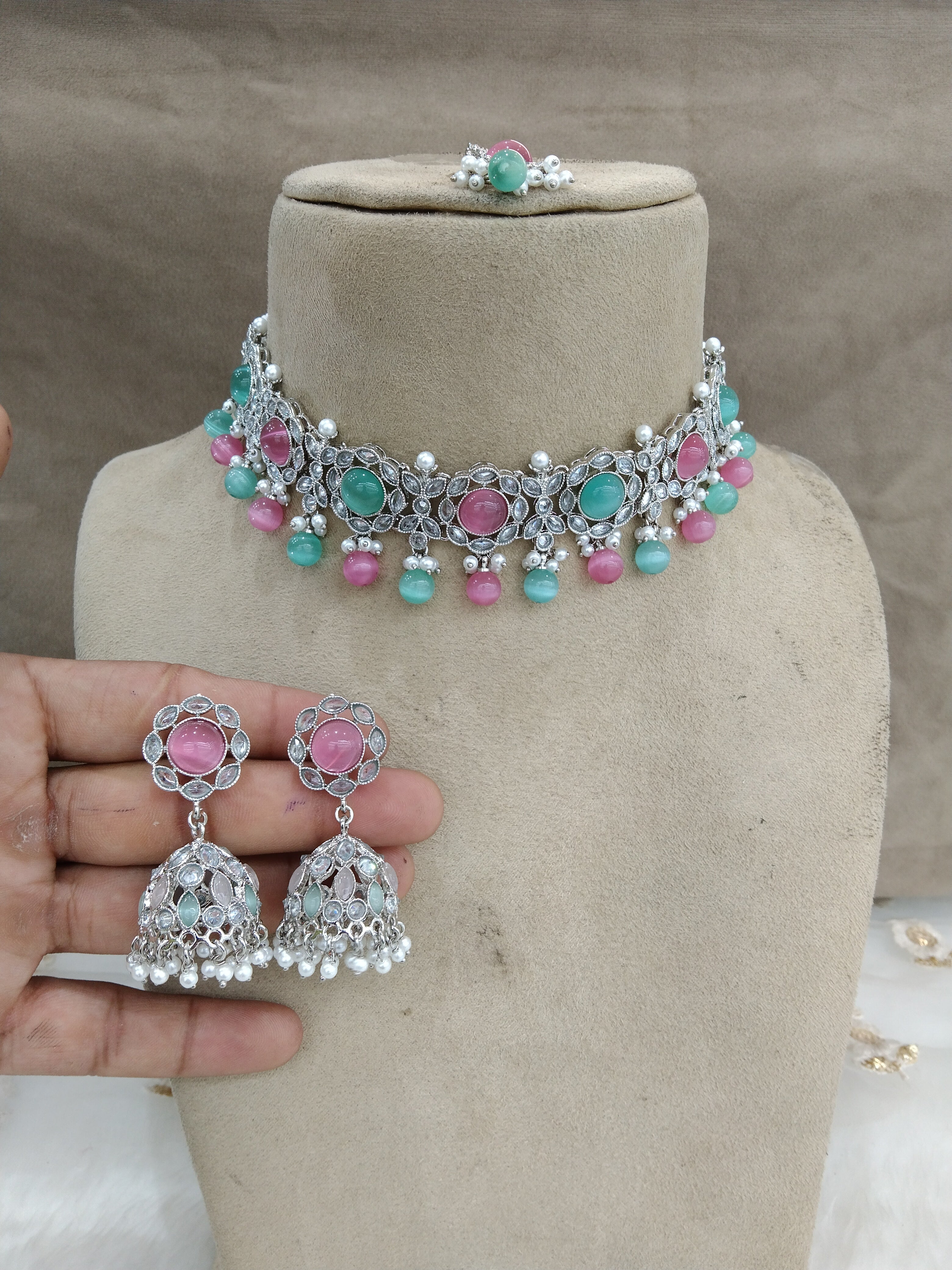 Blush Pink Indian Choker Set 