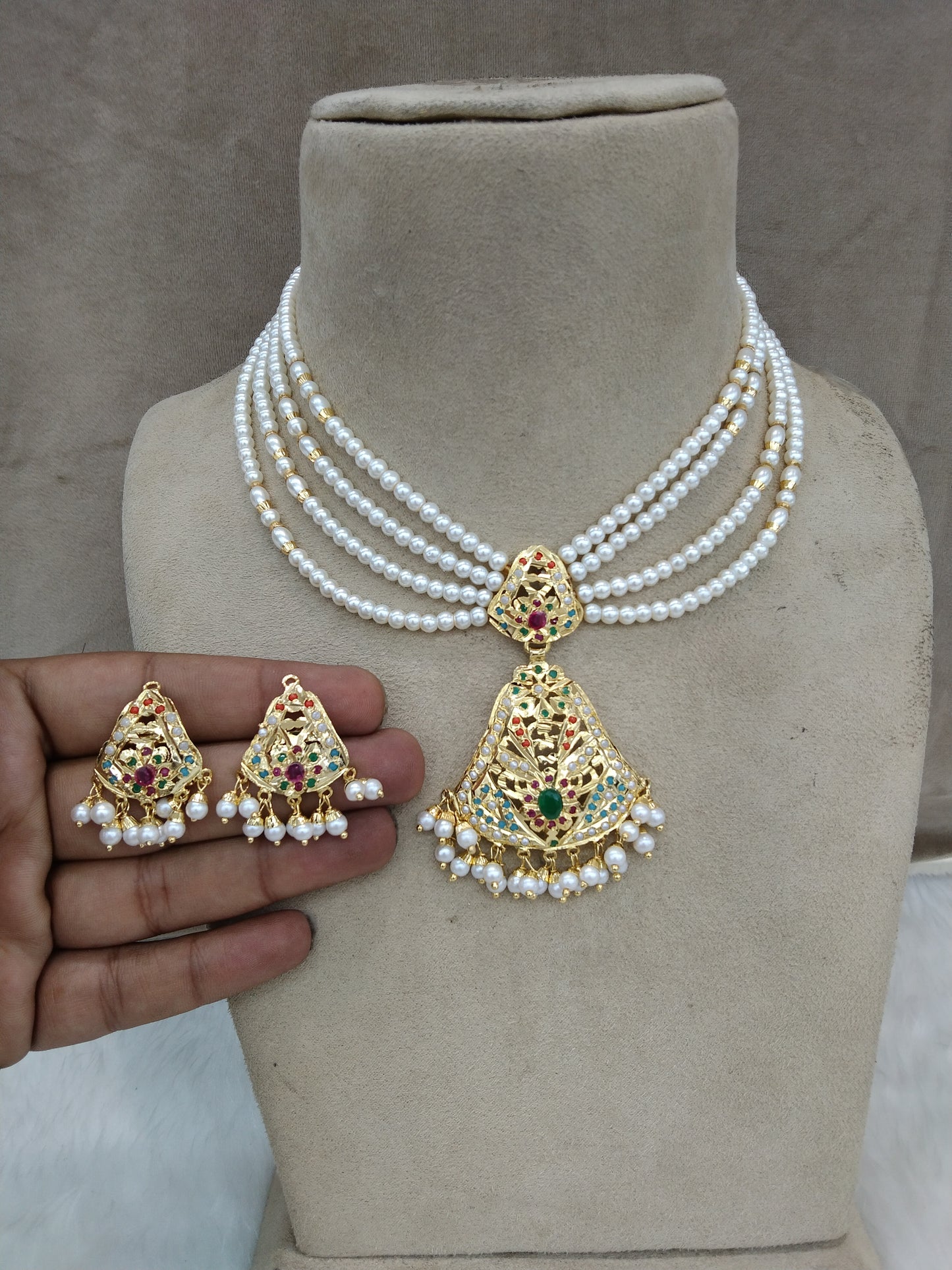 Choker Necklace Set/Jadau Gold multicolor Indian Choker Set/ Punjabi Indian Jewellery