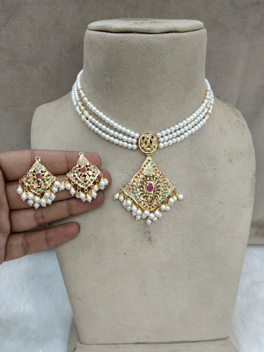 Choker Necklace Set/Jadau Gold ruby green Indian Choker Set/ Punjabi Indian Jewellery