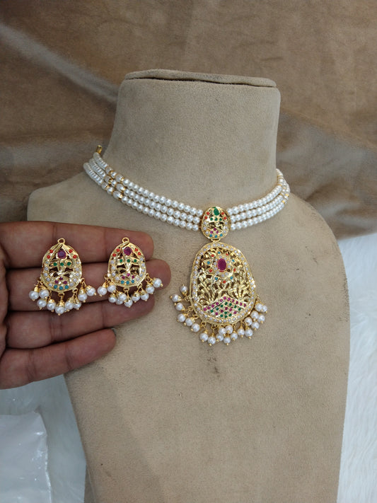 Choker Necklace Set/Jadau Gold ruby Indian Choker Set/ Punjabi Indian Jewellery