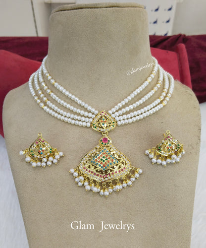 Choker Necklace Set/Jadau Gold multicolor Indian Choker Set/ Punjabi Indian Jewellery