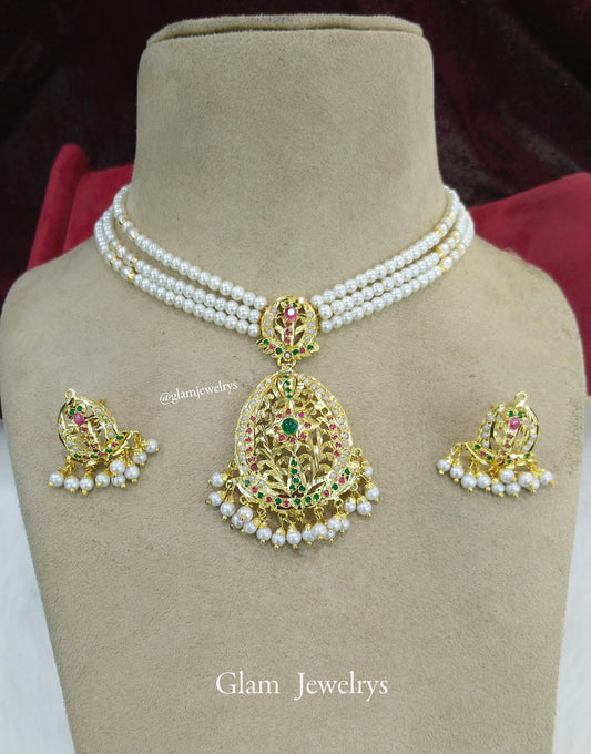 Choker Necklace Set/Jadau Gold navratan Indian Choker Set/ Punjabi Indian Jewellery