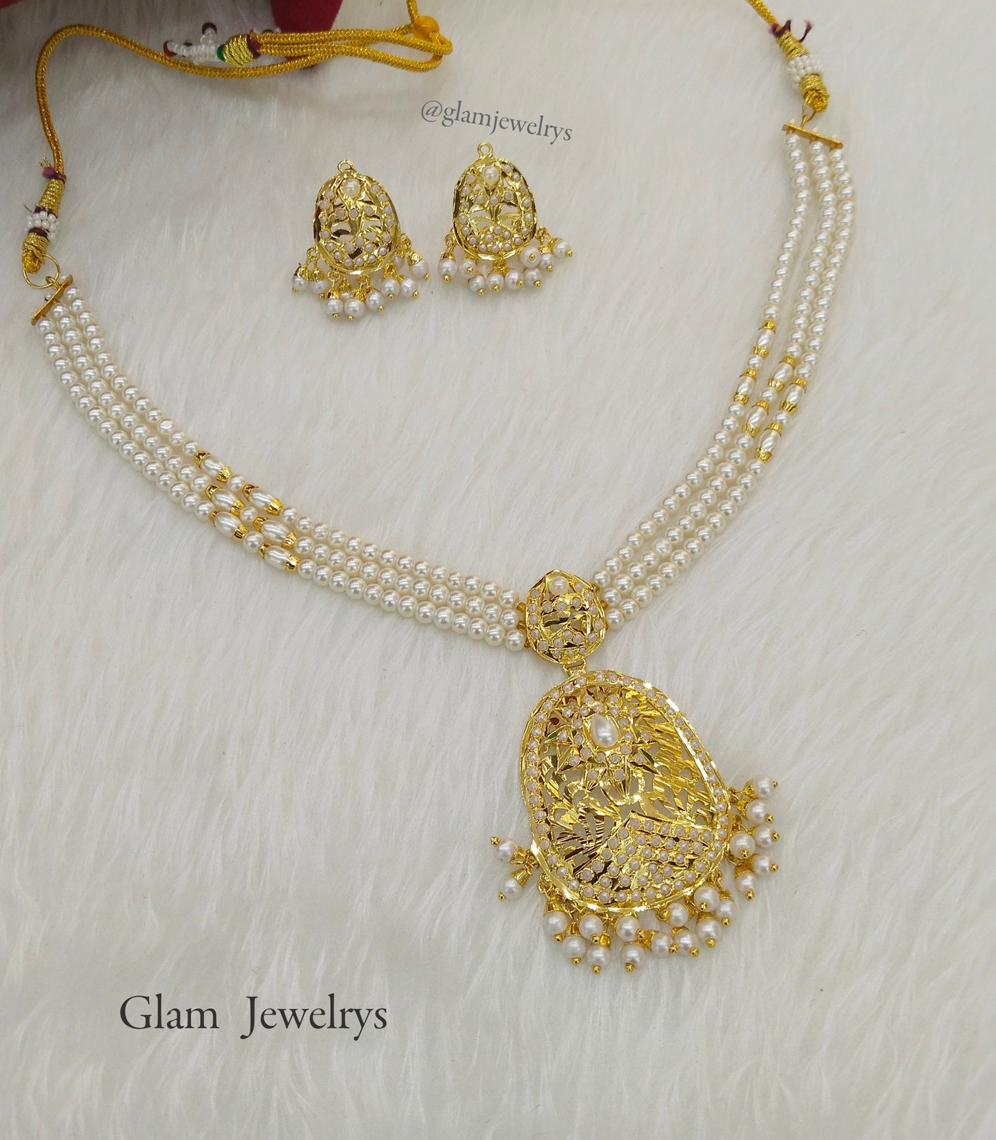 Choker Necklace Set/Jadau Gold white Indian Choker Set/ Punjabi Indian Jewellery