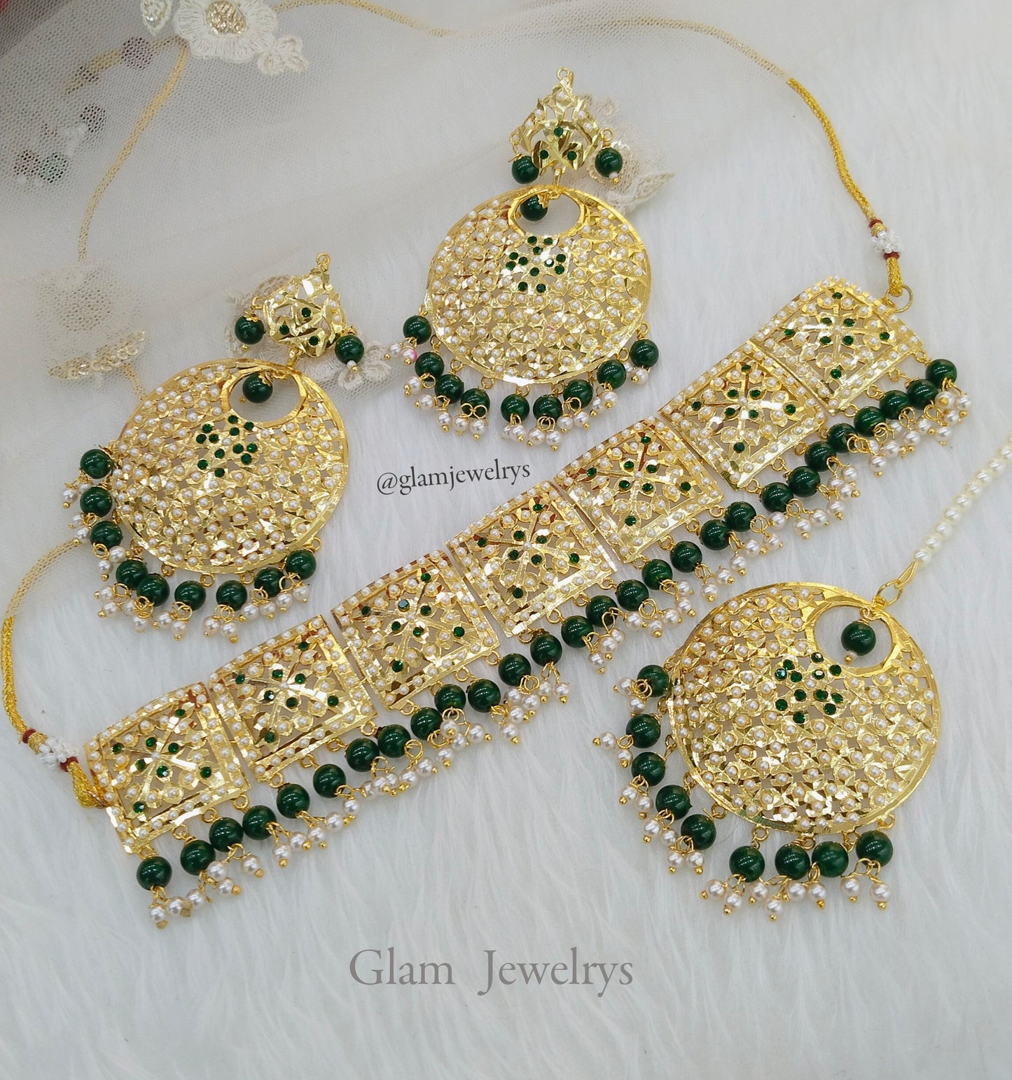 Choker Set/Jadau Gold  Indian green Choker Set/ Punjabi Indian sapna Jewellery