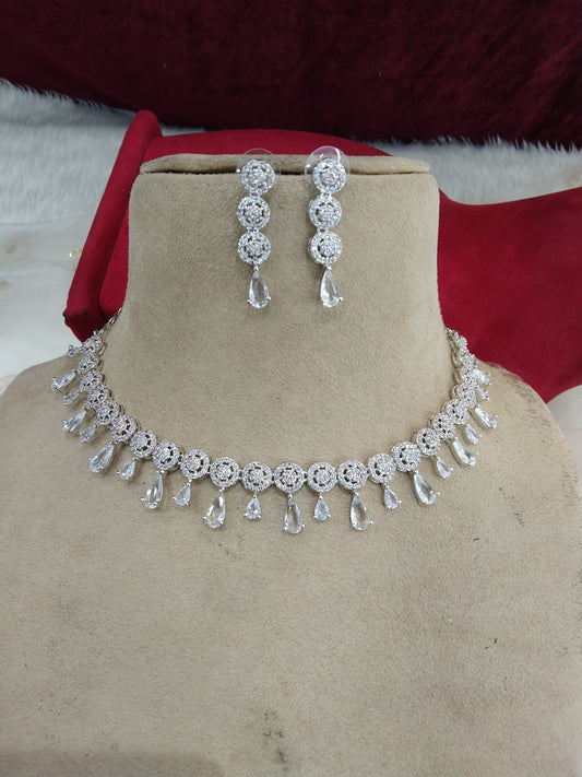 Cubic Zirconia Diamond necklace Earrings set, Silver dani necklace earrings jewellery statement necklace set