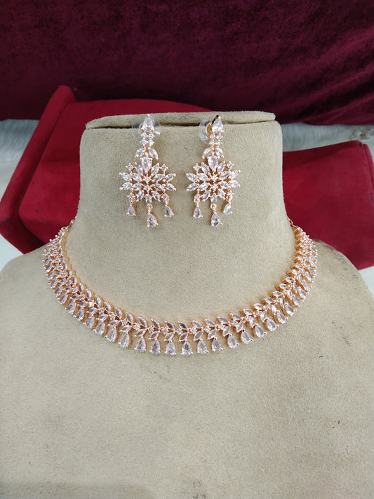 Cubic Zirconia Diamond necklace Earrings set, Rose gold bridal necklace earrings jewellery phoenix necklace