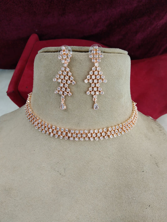 Cubic Zirconia Diamond necklace Earrings set, rose gold bridal necklace earrings jewellery fontana necklace