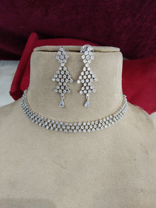 Cubic Zirconia Diamond necklace Earrings set, silver bridal necklace earrings jewellery fontana necklace