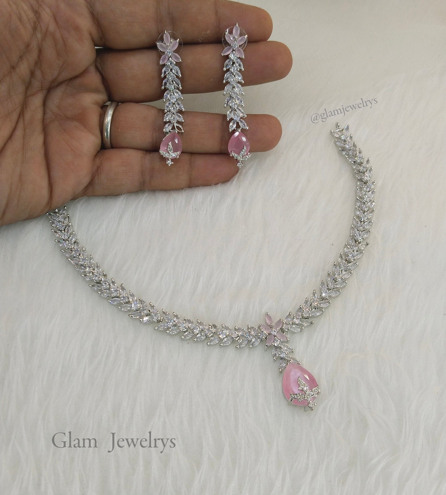 Cubic Zirconia Diamond necklace Earrings set,silver pink Bridal necklace earrings jewellery david necklace set