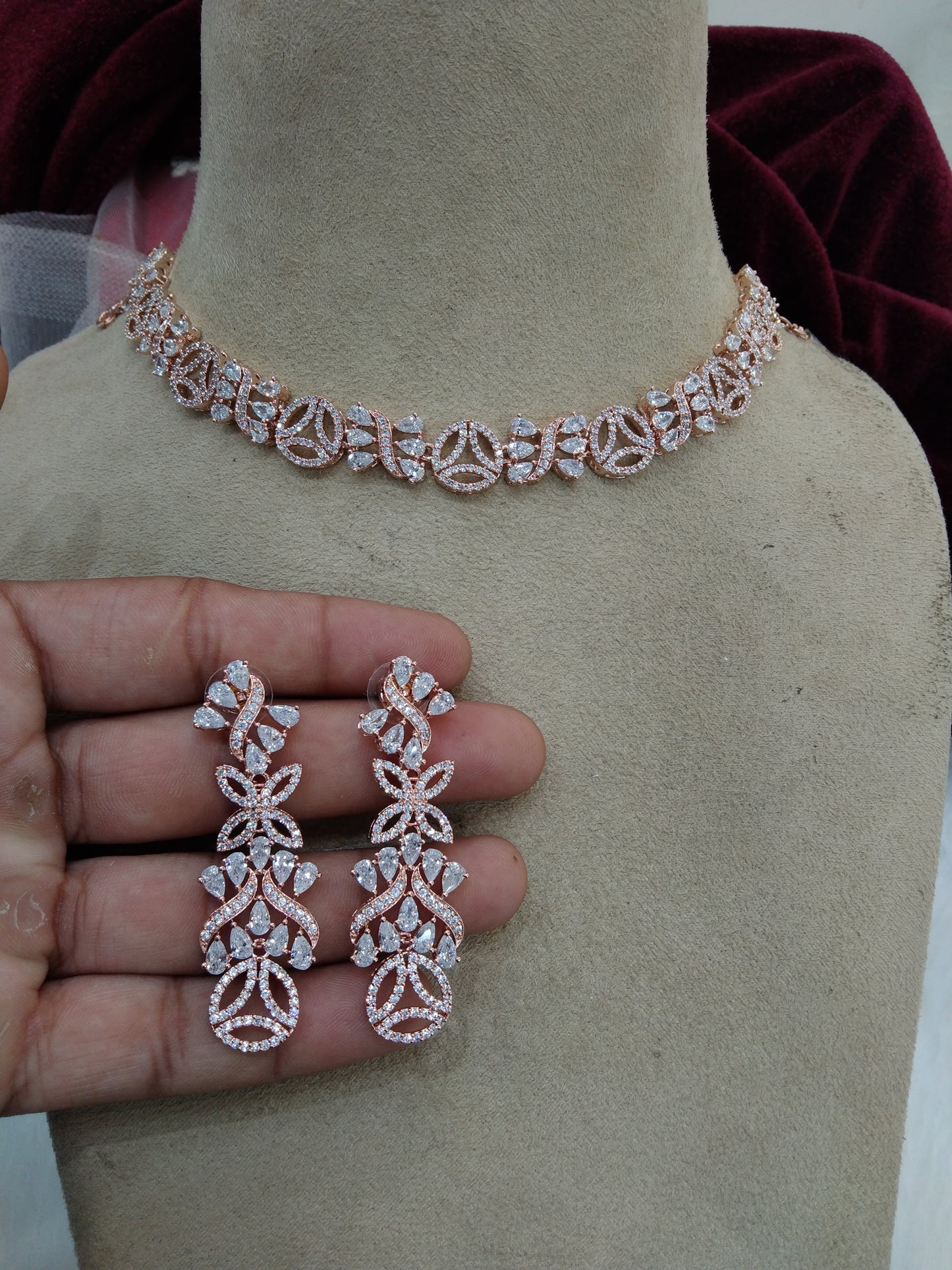 Zirkonia Diamant Halskette Set, Roségold Braut Halskette Set CZ Tenmodi Halskette Set