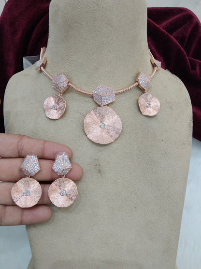 Cubic zirconia diamond necklace set, rose gold bridal necklace set CZ tenmodi necklace set