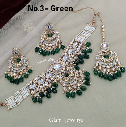 Green Choker Indian Jewellery Gold green Kundan choker Set/ kundan choker hira Set