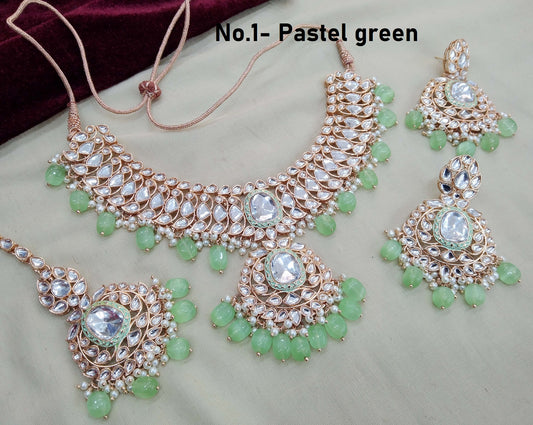 Indian Jewellery Pastel green Kundan choker necklace Set/ kundan choker hari Set