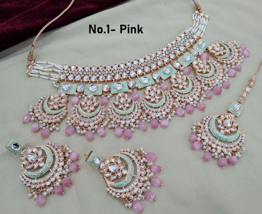 Indian Jewellery Gold white Kundan choker Set/ kundan choker hello Set