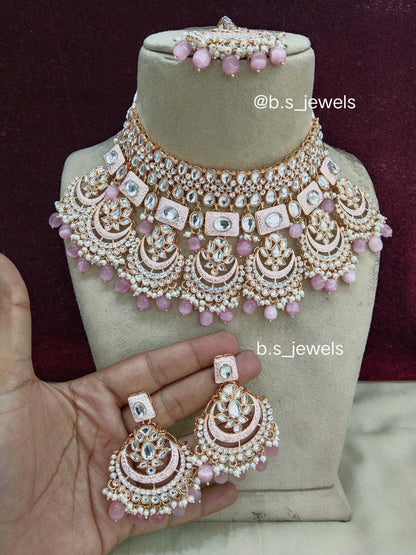 Indian Jewellery Gold white Kundan choker Set/ kundan choker hello Set