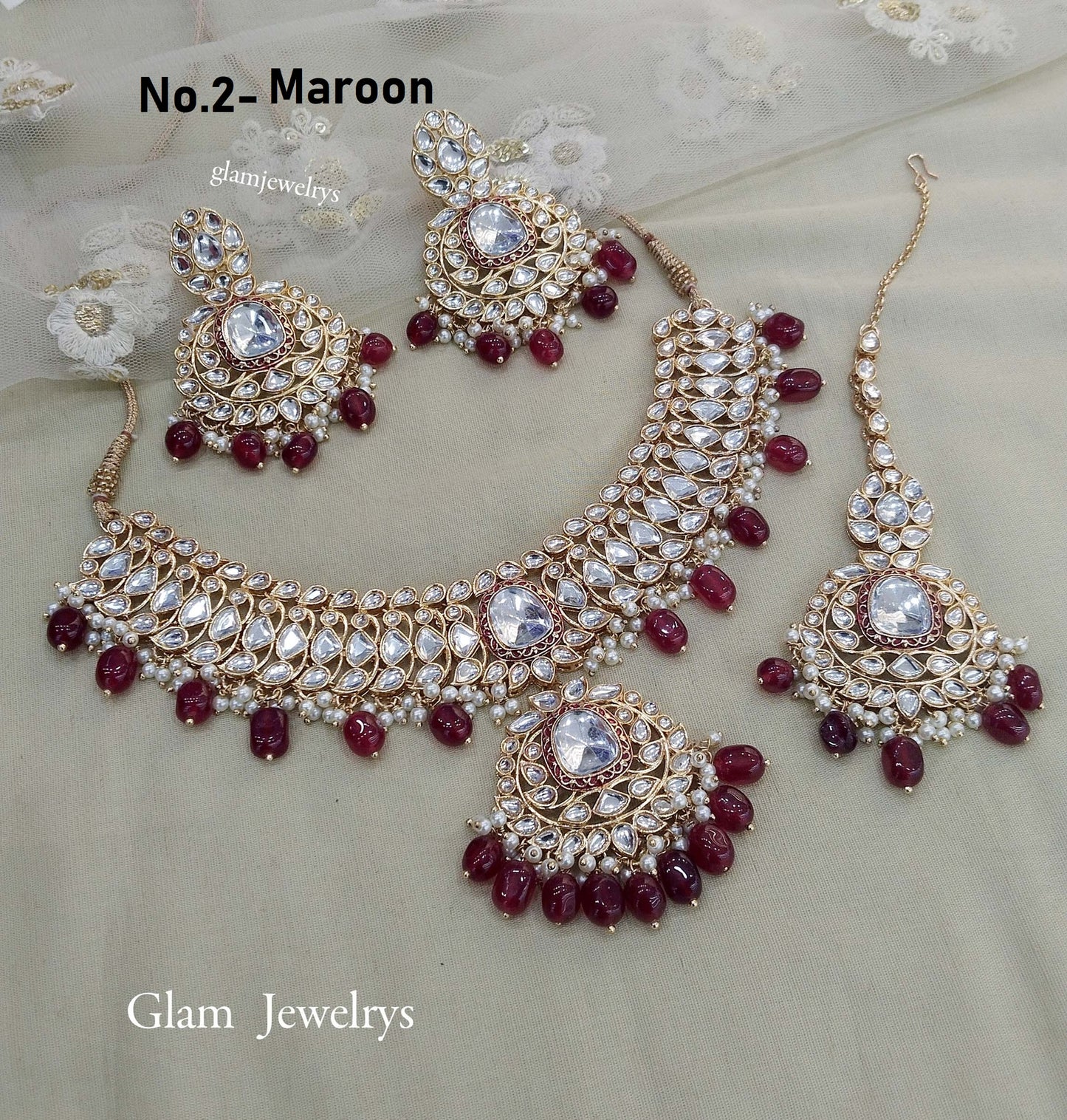 Maroon Kundan Necklace Jewellery Set/ Indian Jewellery Set