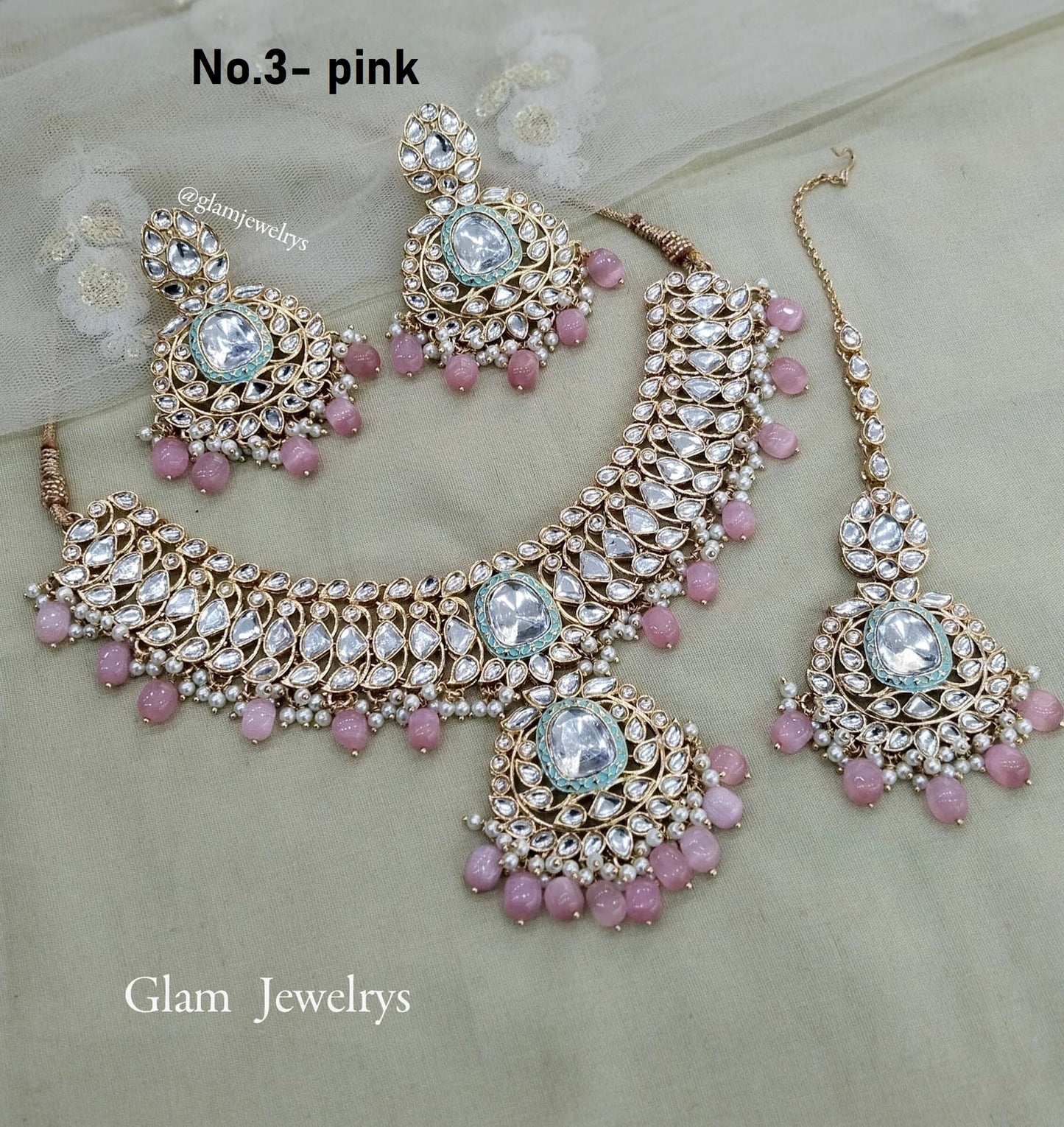 Indian Jewellery Pink Kundan Necklace Set hari Set