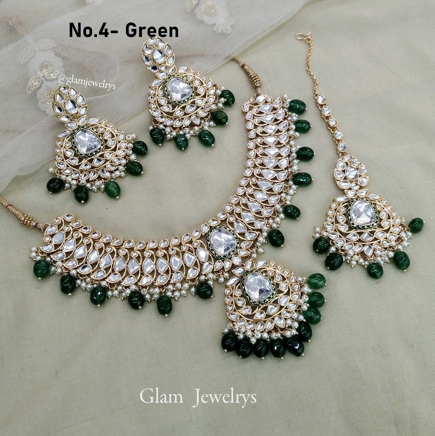 Emerald Green Kundan Jewellery Bridal Necklace Jewellery  Set