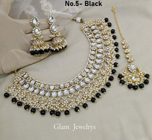 Indian Jewellery Jewellery  black Kundan choker Set/ kundan choker riverhead Set