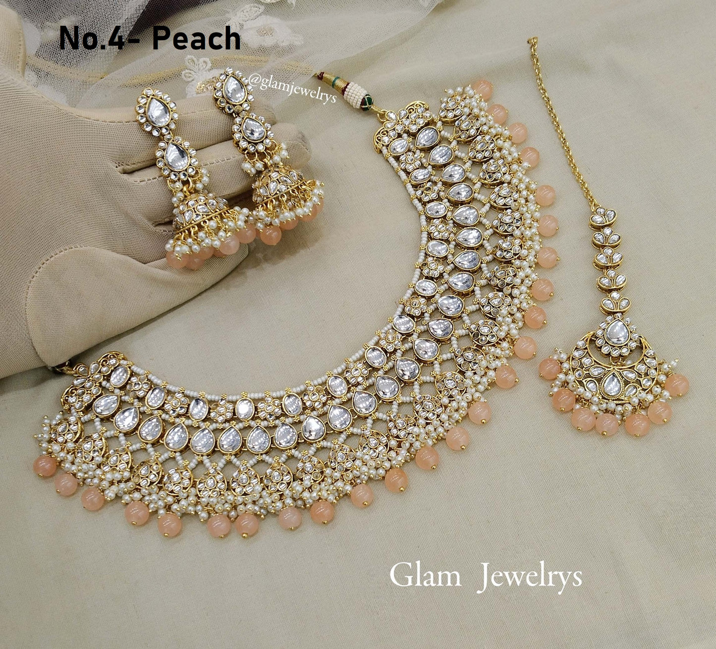 Indian Jewellery Peach Kundan Choker Set/ kundan choker riverhead Set