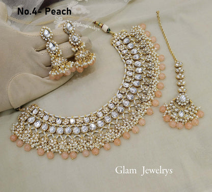 Indian Jewellery Peach Kundan Choker Set/ kundan choker riverhead Set