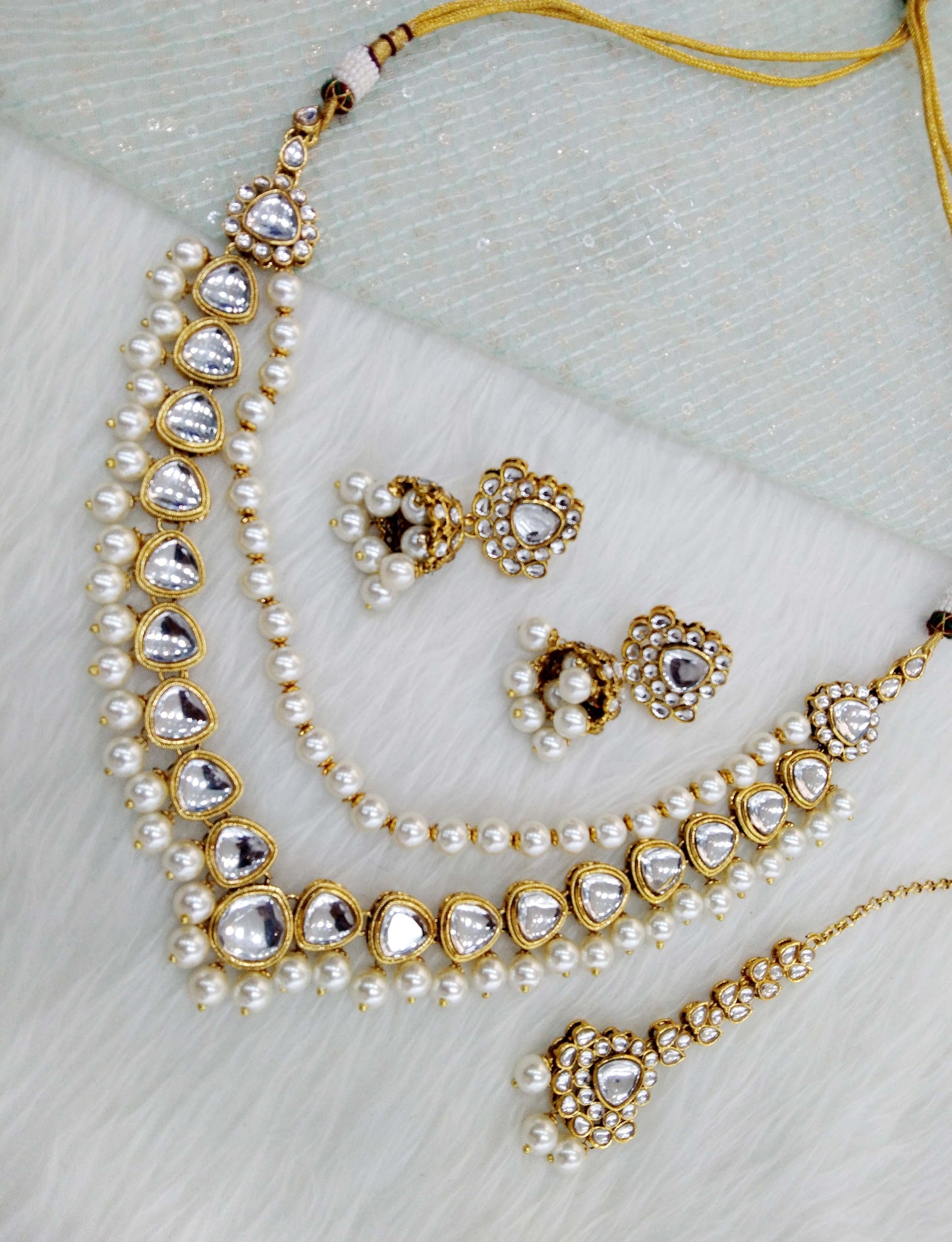 Ivory Indian  Jewellery Gold White Kundan Set/ kundan honey Set