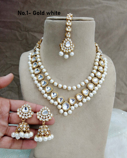 Ivory Indian  Jewellery Gold White Kundan Set/ kundan honey Set