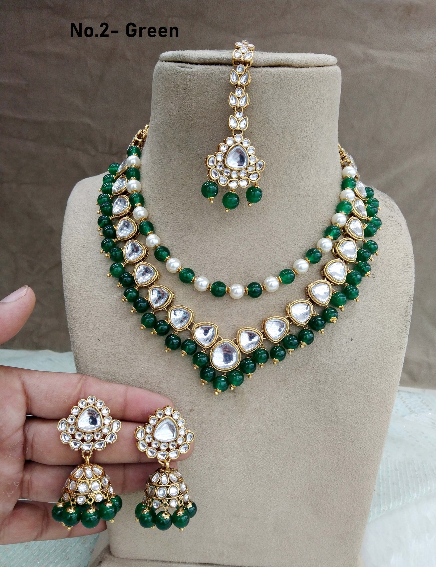 Indian jewelry jewellery gold green kundan Set/ kundan honey Set