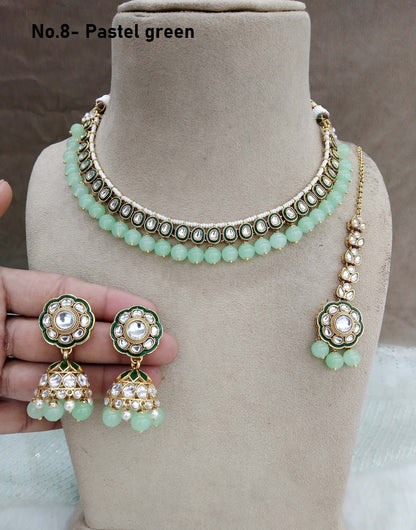 Indian  jewellery gold pastel green kundan necklace Set/ kundan  holi Set