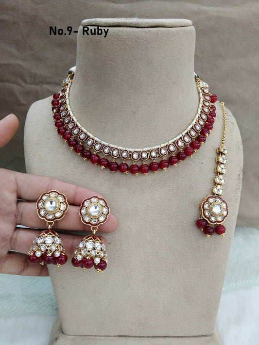 Indian  jewellery gold ruby  kundan necklace Set/ kundan  holi Set