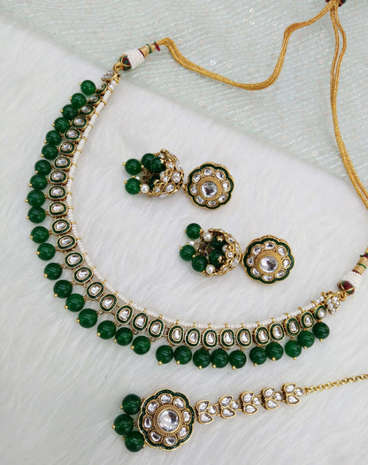 Indian  jewellery gold green kundan necklace Set/ kundan  holi Set