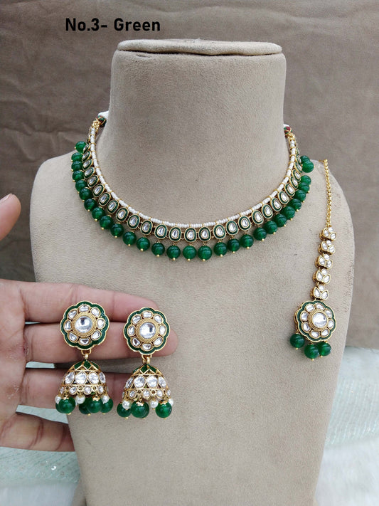 Indian  jewellery gold green kundan necklace Set/ kundan  holi Set