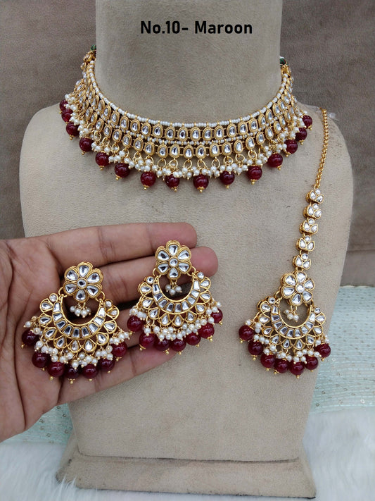 Indian jewellery Maroon kundan Choker Set Indian suketu Jewellery Necklace Set