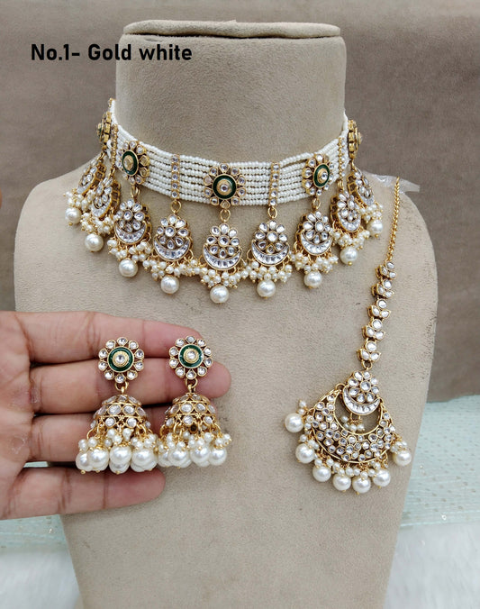 Ivory Indian  Jewellery Gold White Kundan Choker Set/ Kundan Choker Kundan Hiska set