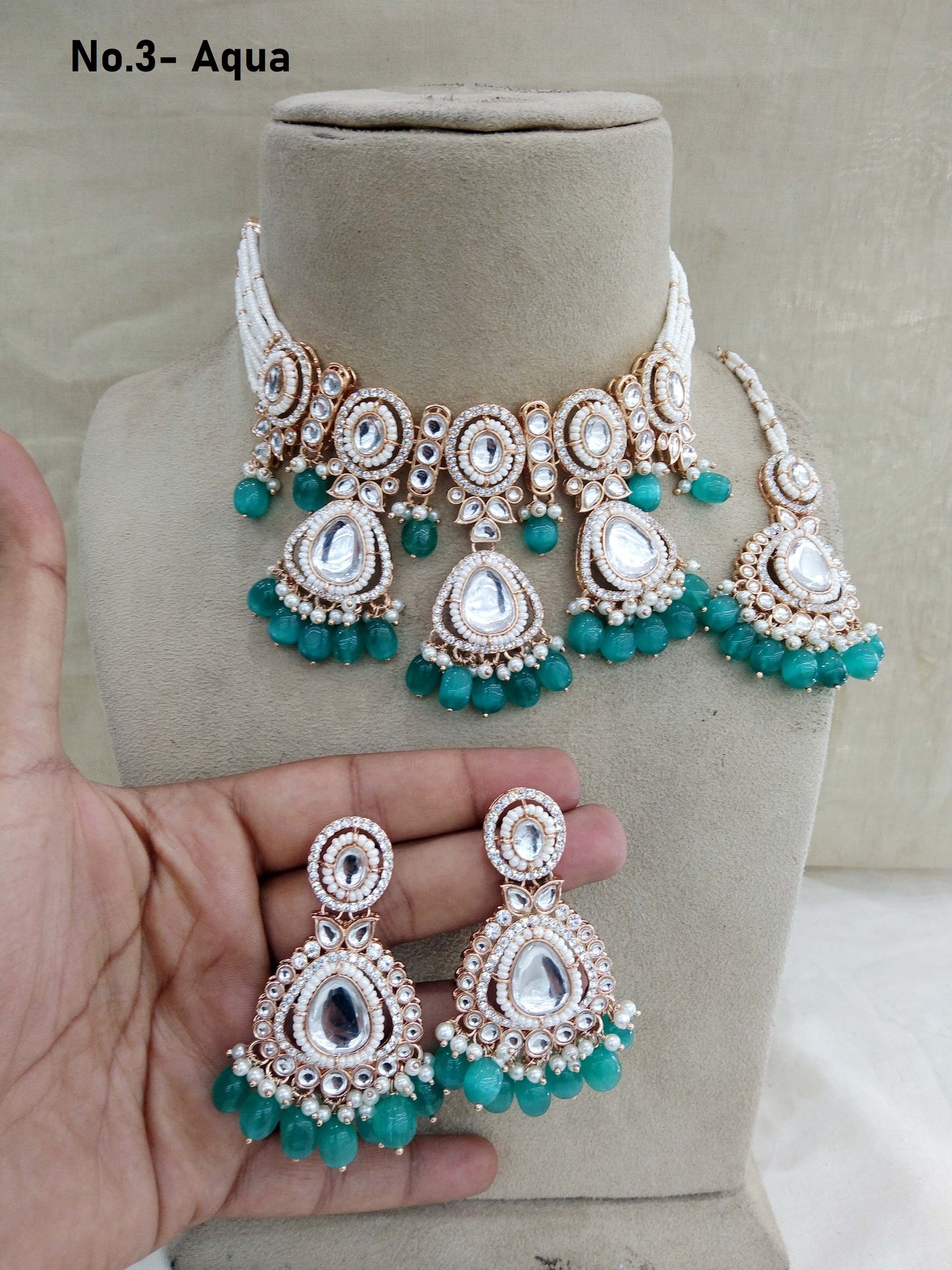 Rose gold choker kundan necklace Set/ rose aqua Indian choker hudi Jewellery