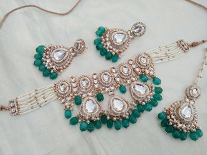 Rose gold choker kundan necklace Set/ rose aqua Indian choker hudi Jewellery