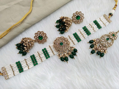 Antique gold choker Set/ Antique gold green choker Indian simi Jewellry