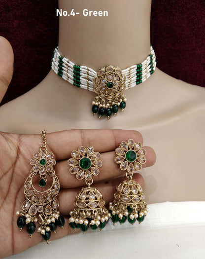 Antique gold choker Set/ Antique gold green choker Indian simi Jewellry