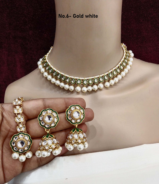 Ivory Indian  Jewellery Gold White Kundan Necklace Set/ kundan holi Set