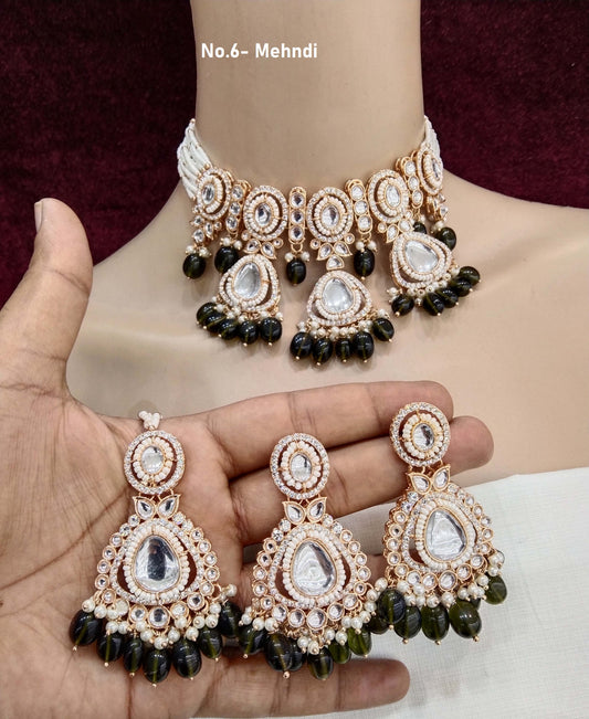 Rose gold choker kundan necklace Set/ rose mehndi Indian choker hudi Jewellry