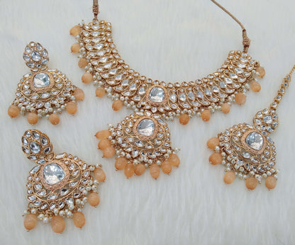 Peach Kundan Necklace   Jewellery Set/ Punjabi Indian Hari Set