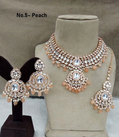 Peach Kundan Necklace   Jewellery Set/ Punjabi Indian Hari Set