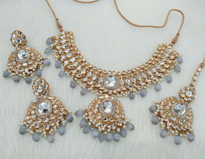 Indian Jewellery Rose Grey kundan necklace Set/ kundan necklace hari Set