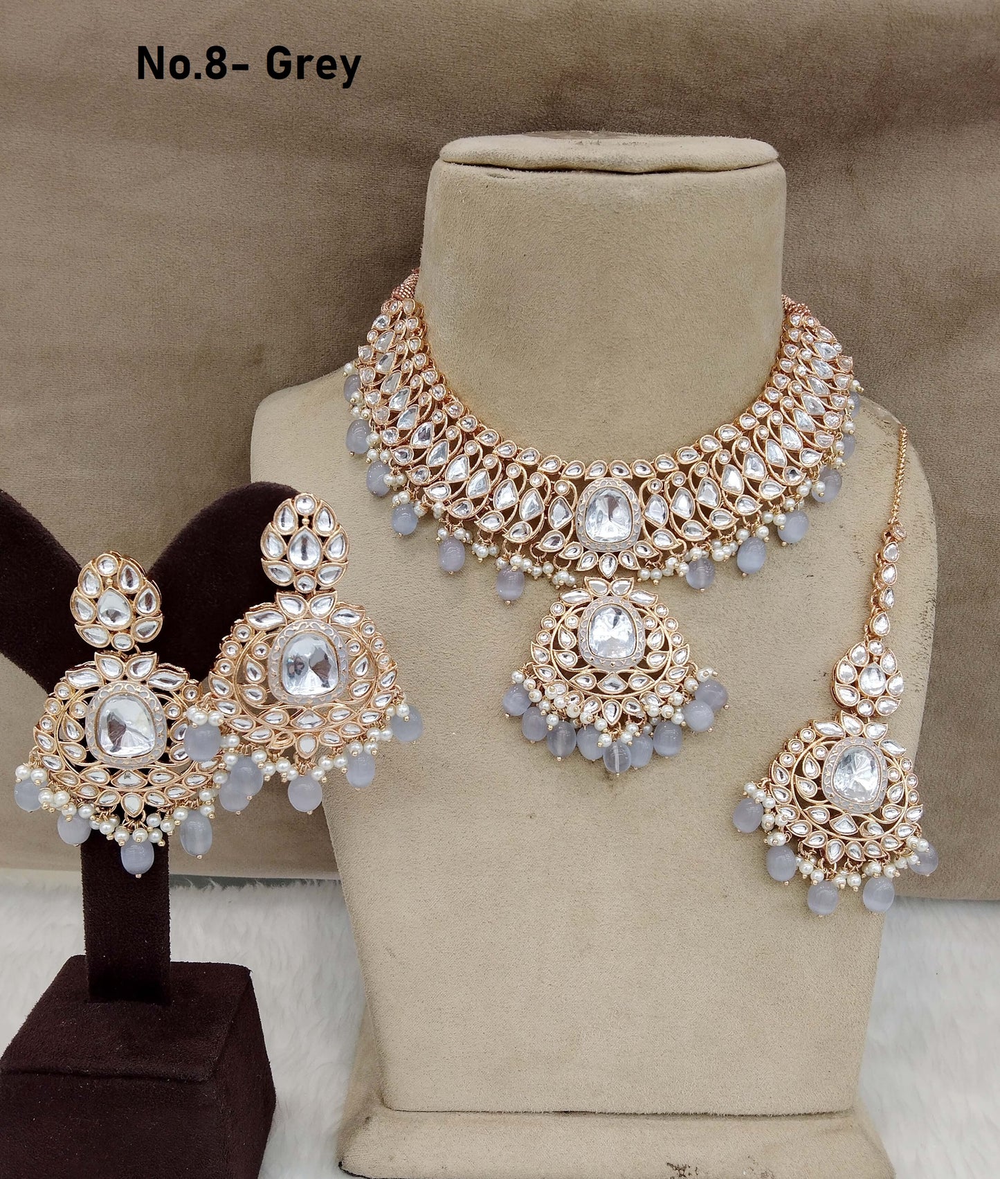 Indian Jewellery Rose Grey kundan necklace Set/ kundan necklace hari Set